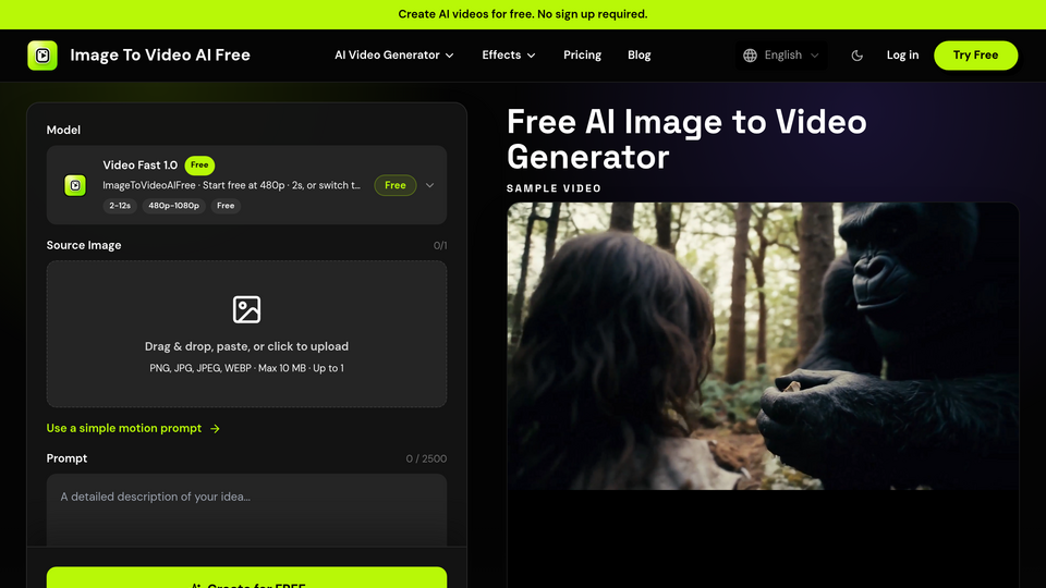 Screenshot of Image To Video AI Free