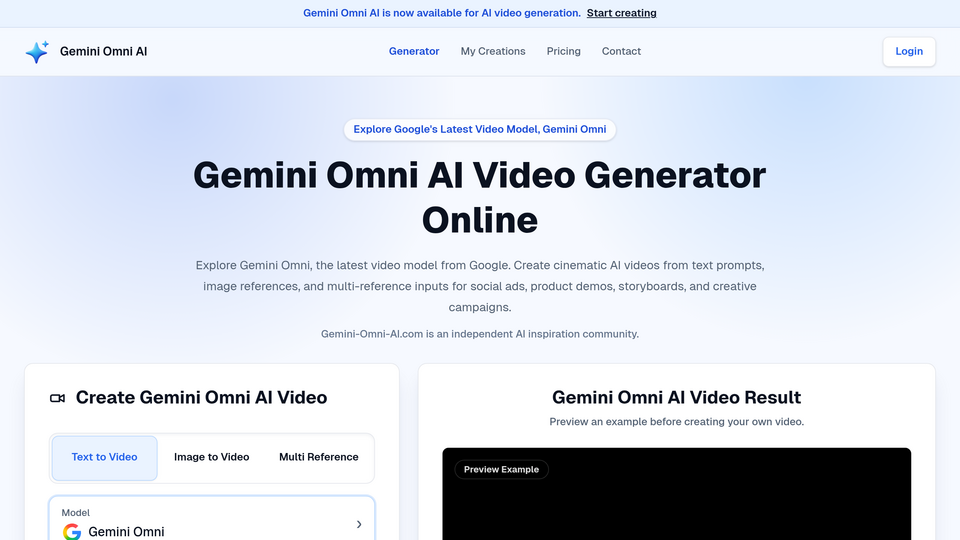 Screenshot of Gemini Omni AI