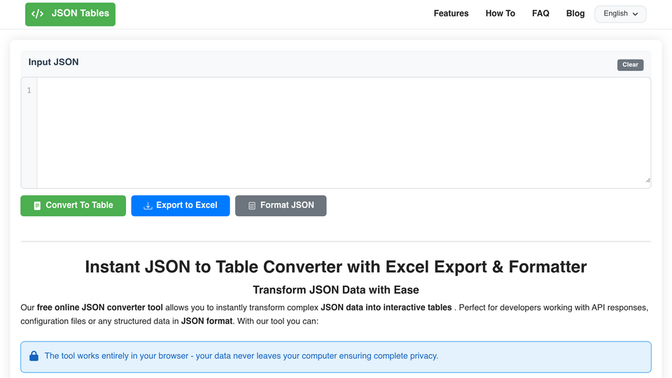 Screenshot of JSON to Table & Excel
