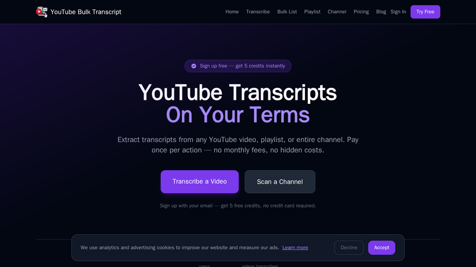 Screenshot of YtBulkTranscript App