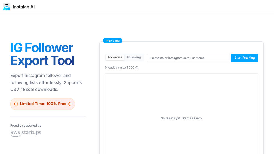 Screenshot of IG Follower Export Tool