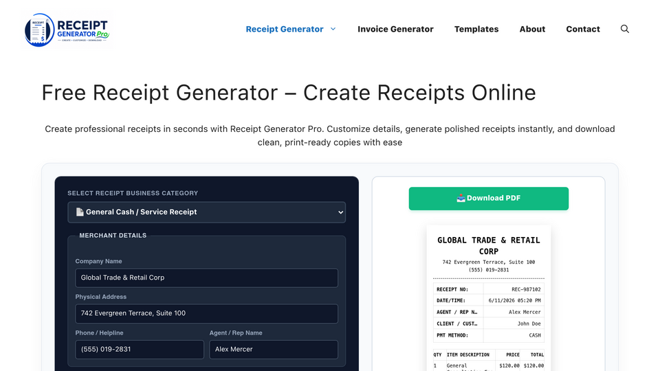 Screenshot of Receipt Generator Pro