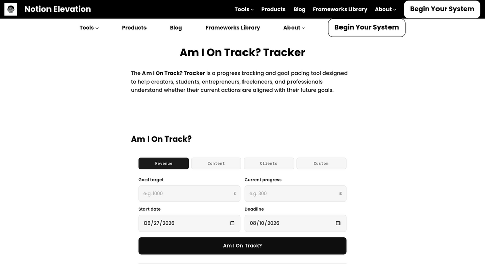 Screenshot of Am I On Track? Tracker