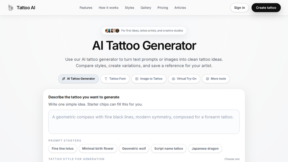 Screenshot of Tattoo AI