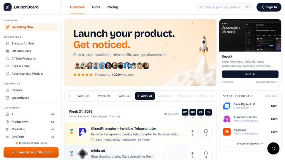 Screenshot of LaunchBoard