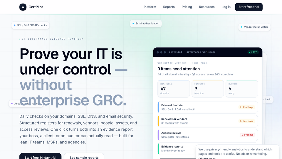 Screenshot of CertPilot