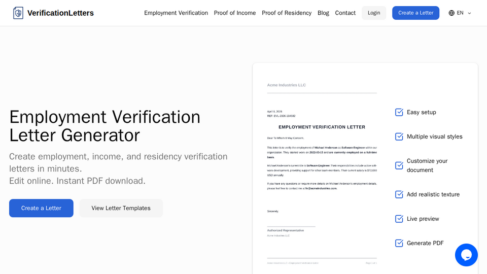 Screenshot of VerificationLetters
