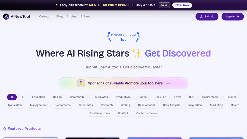 Screenshot of AlNewTool - Al Tool Hub
