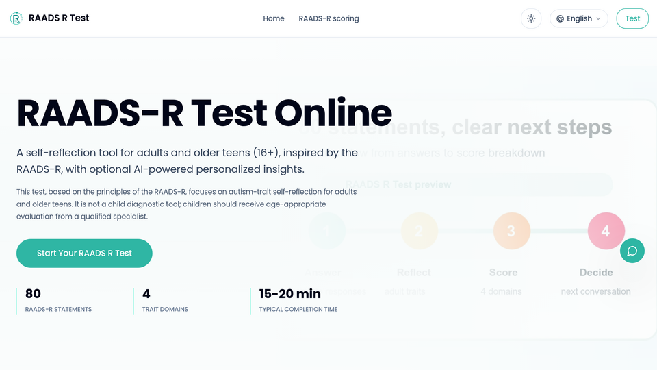 Screenshot of RAADS-R Test Online