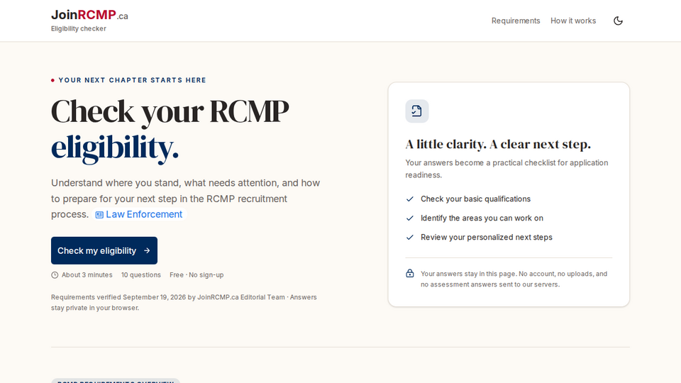 Screenshot of JoinRCMP.ca Eligibility