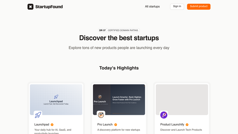 Screenshot of StartupFound
