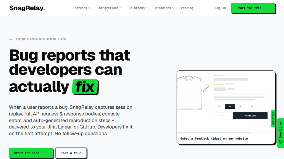 Screenshot of SnagRelay