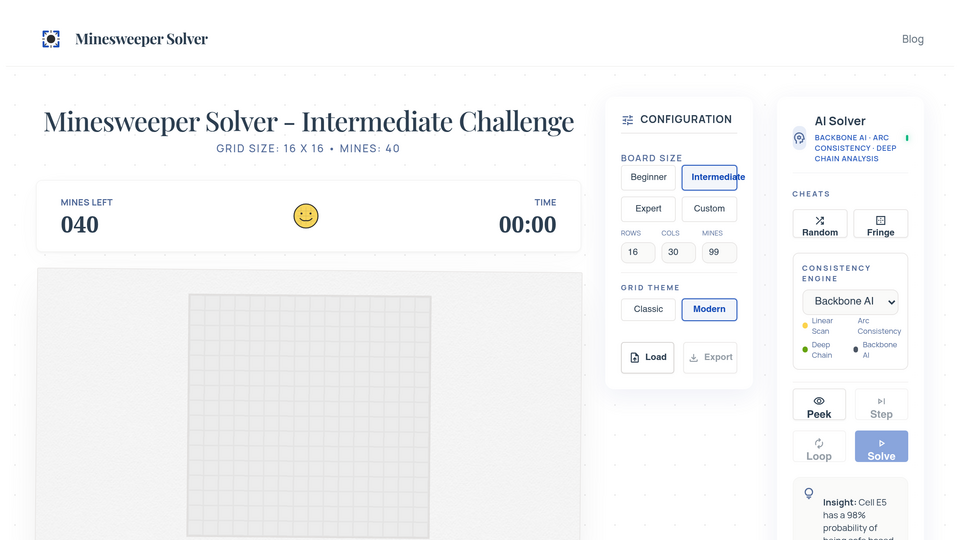 Screenshot of Minesweeper Solver