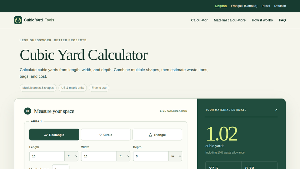 Screenshot of Cubic Yard Tools