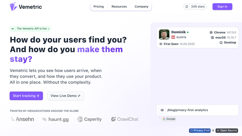 Screenshot of Vemetric