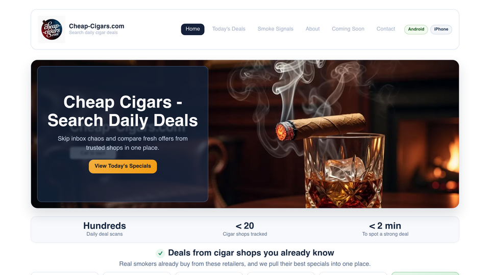 Screenshot of Cheap Cigars App