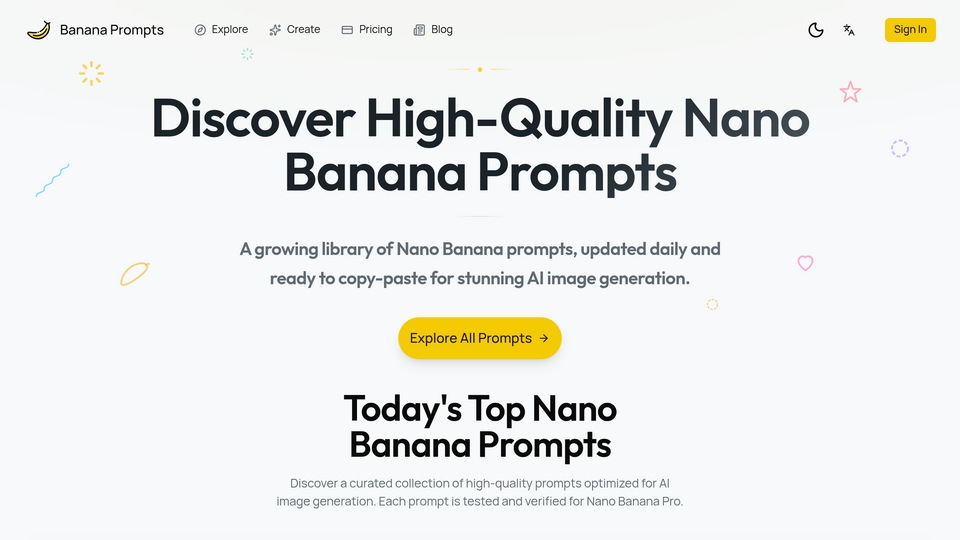 Screenshot of Banana Prompts