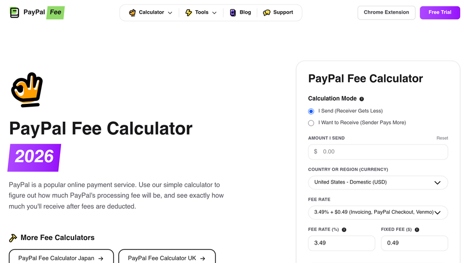 Screenshot of Paypal Fee Calculator