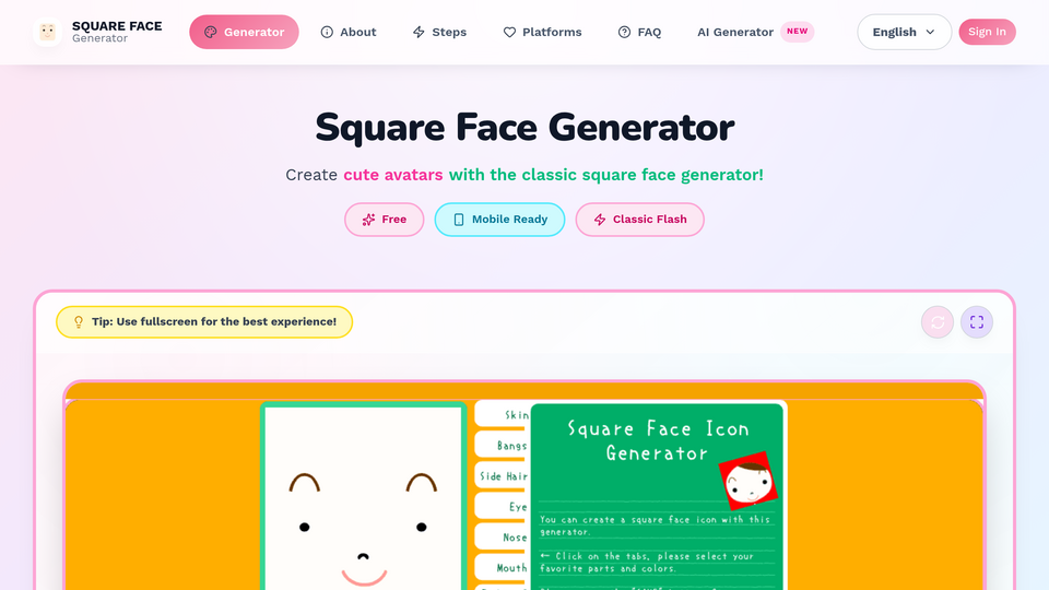 Screenshot of Square Face Generator
