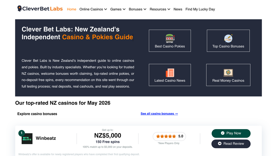 Screenshot of Clever Bet Labs