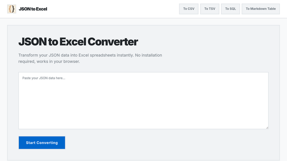 Screenshot of JSON to Excel