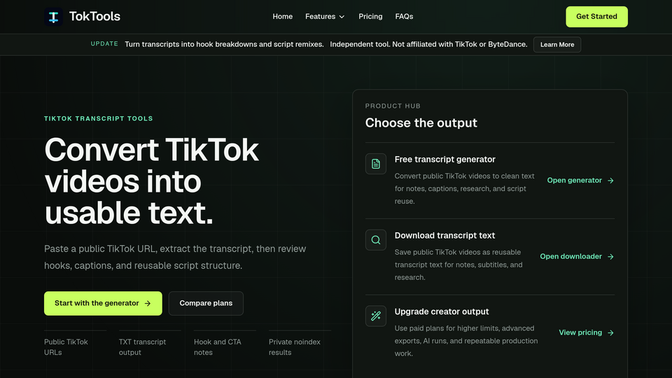 Screenshot of TokTools