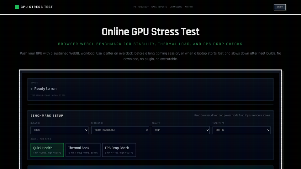 Screenshot of Online GPU Stress Test