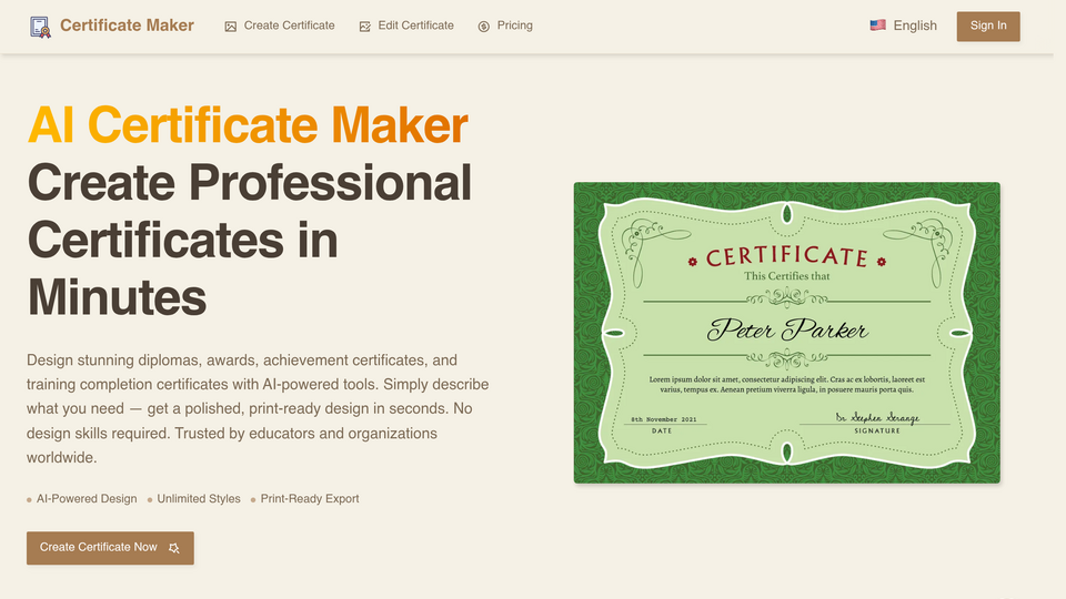 Screenshot of Certificate Maker AI