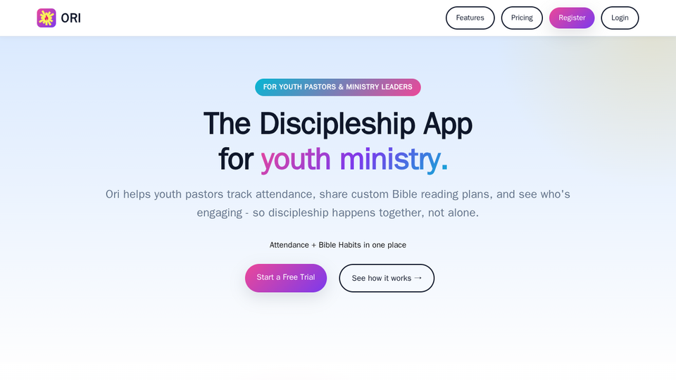 Screenshot of Ori Youth Ministry App