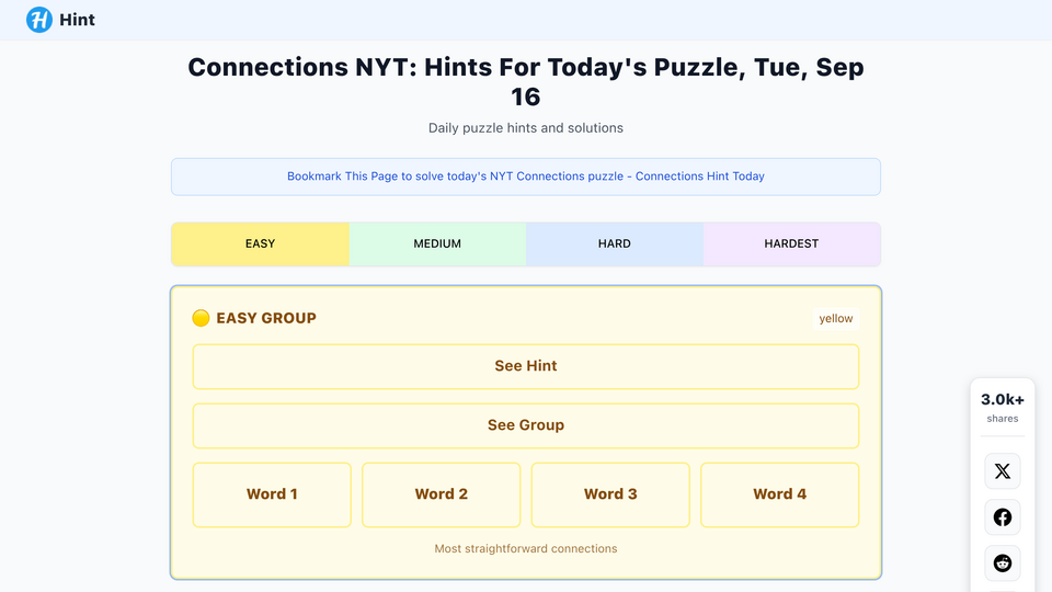 Screenshot of Connections Hint Today