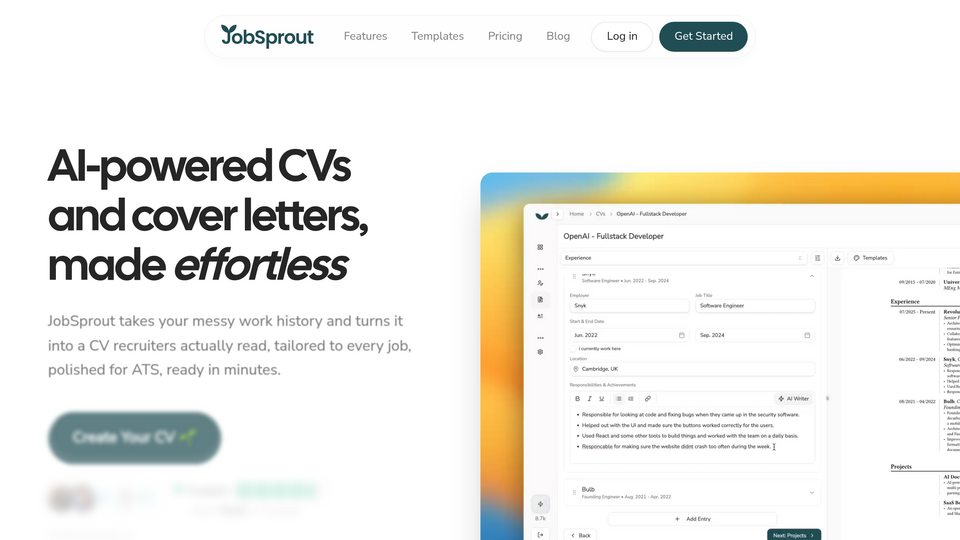 Screenshot of JobSprout