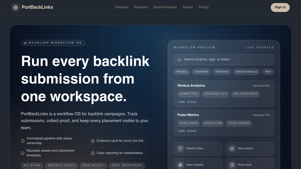 Screenshot of PortBackLinks