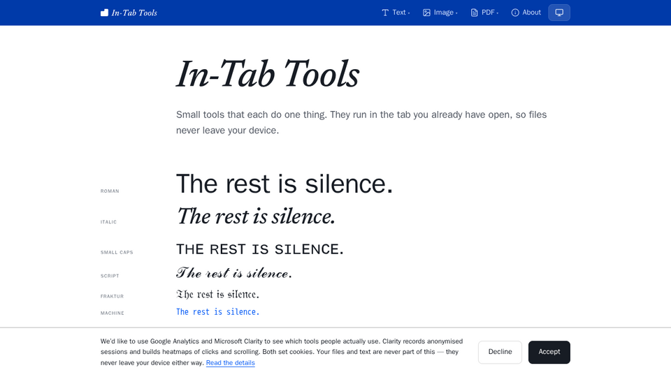 Screenshot of In-Tab Tools