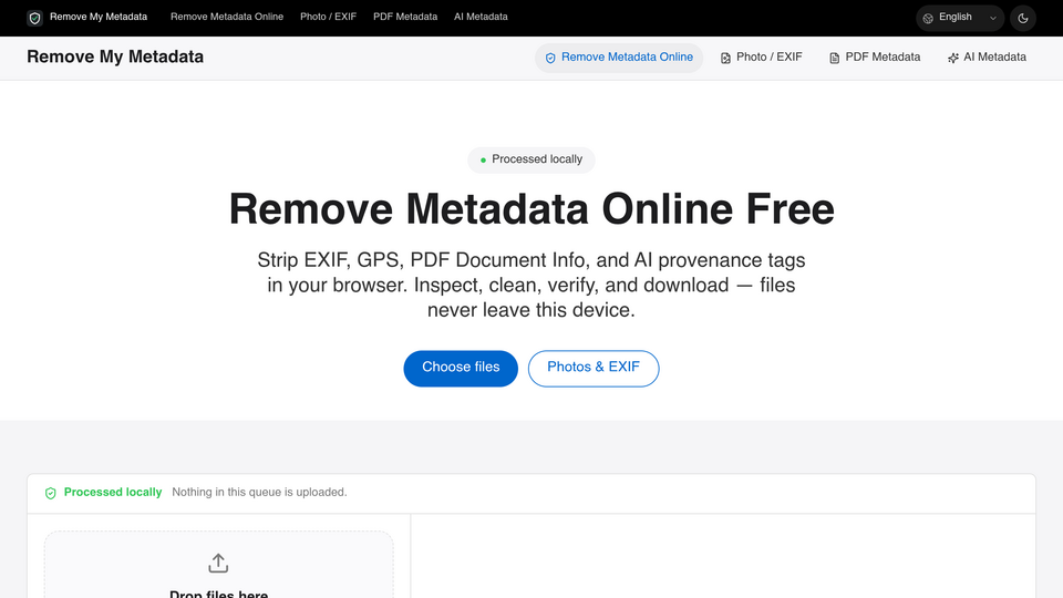 Screenshot of remove my metadata