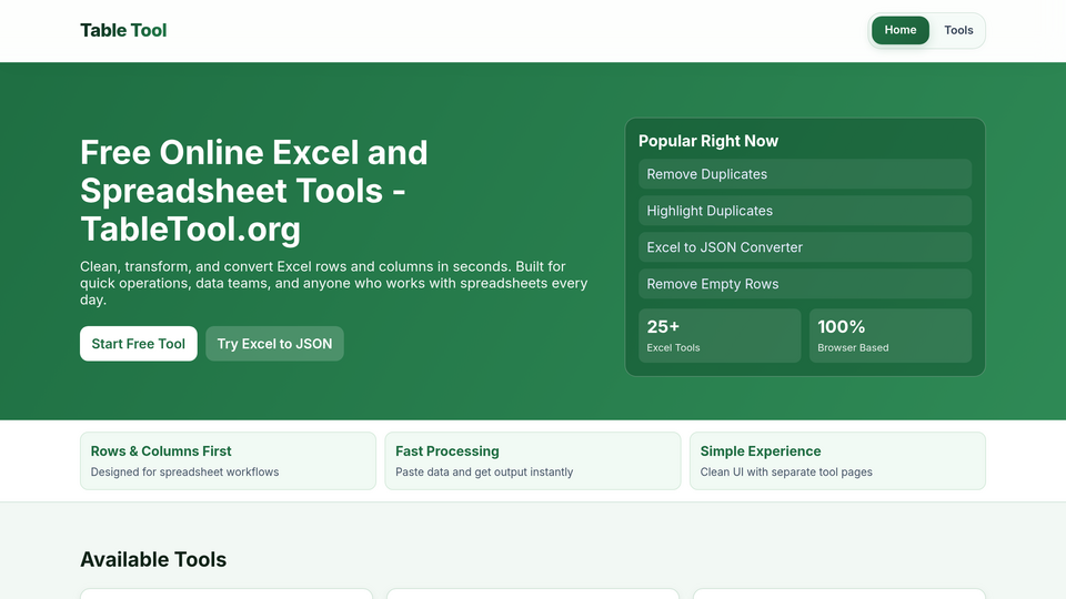 Screenshot of Online Table Tools