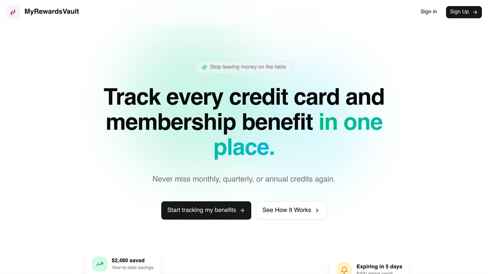 Screenshot of MyRewardsVault