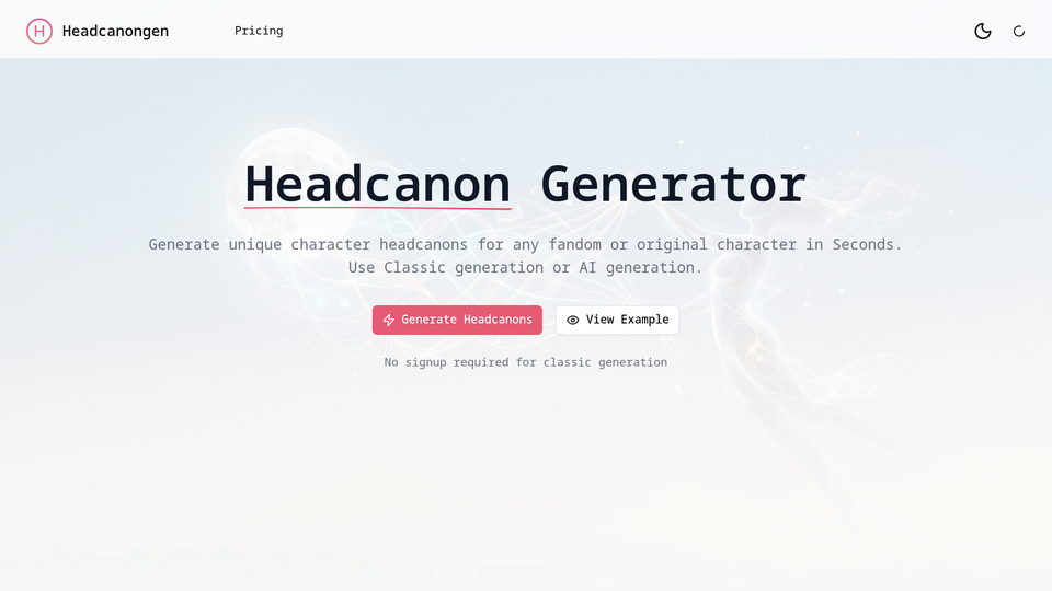 Screenshot of Headcanon Generator