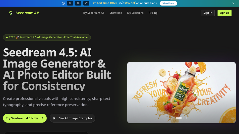 Screenshot of Seedream 4.5