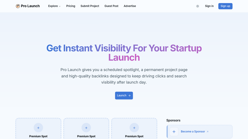 Screenshot of Pro Launch