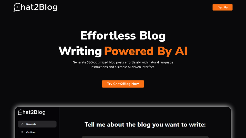 Screenshot of Chat2Blog AI