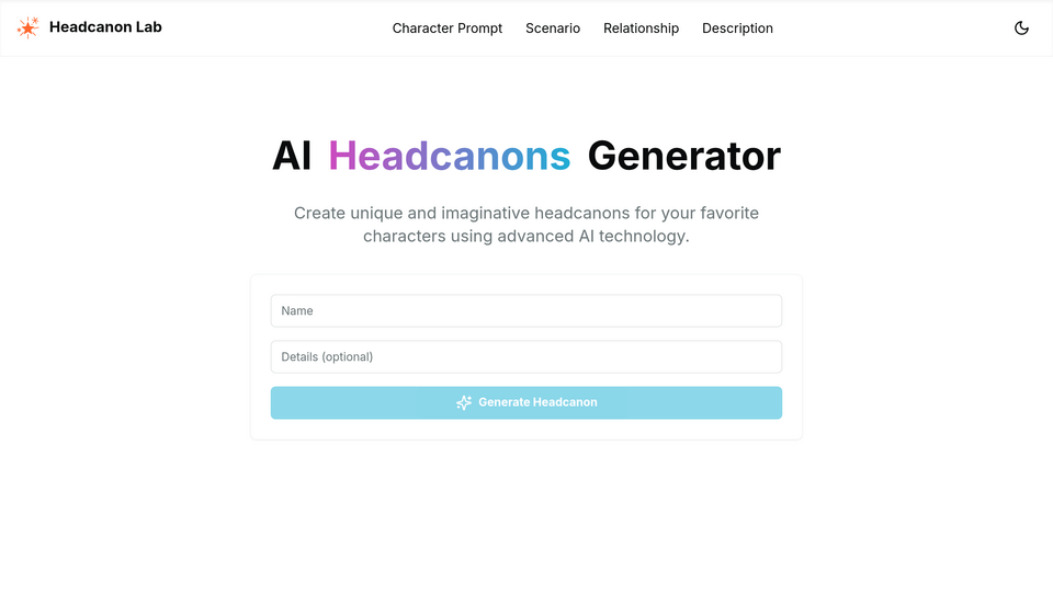 Screenshot of AI Headcanons Generator