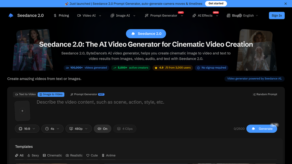 Screenshot of Seedance 2.0 AI