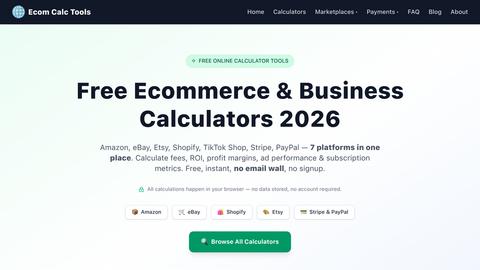 Screenshot of Ecom Calc Tools