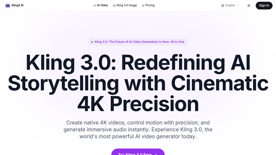 Screenshot of Kling 3.0