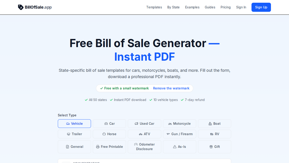 Screenshot of BillOfSale.app