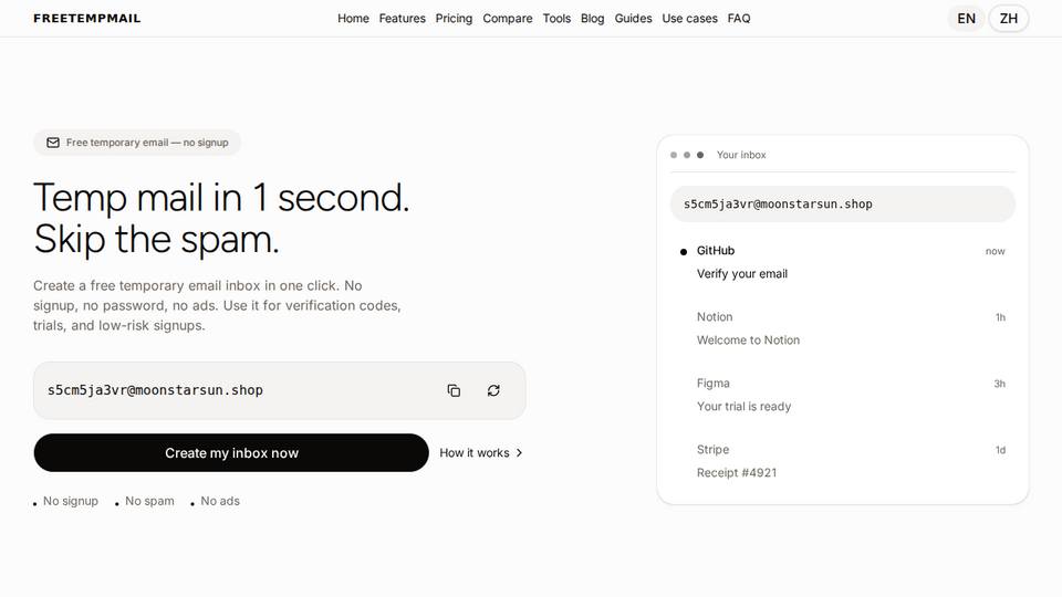 Screenshot of Free TempMail