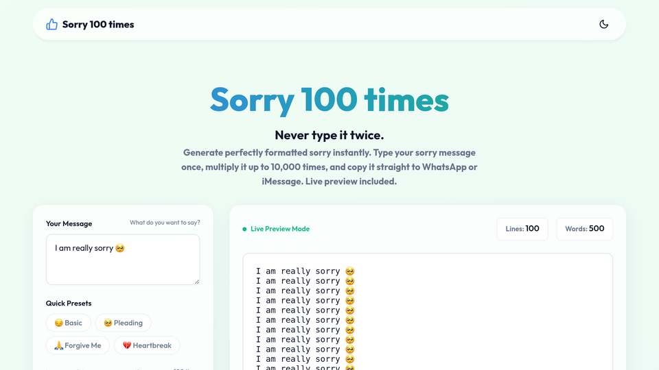 Screenshot of Sorry Hundred times