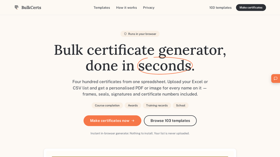 Screenshot of BulkCerts
