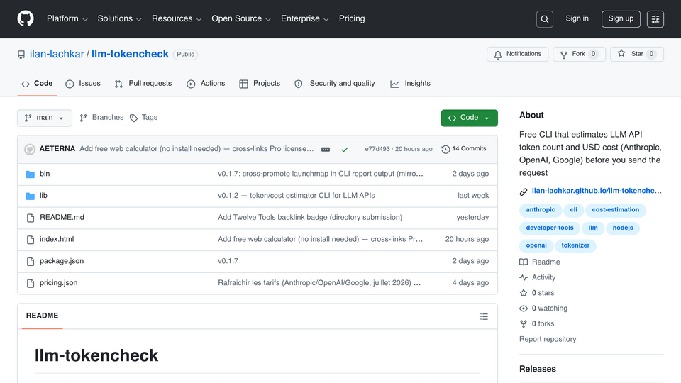 Screenshot of llm-tokencheck