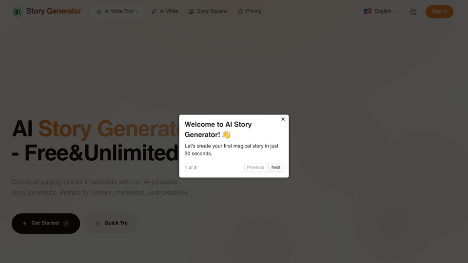 Screenshot of AI Story Generator